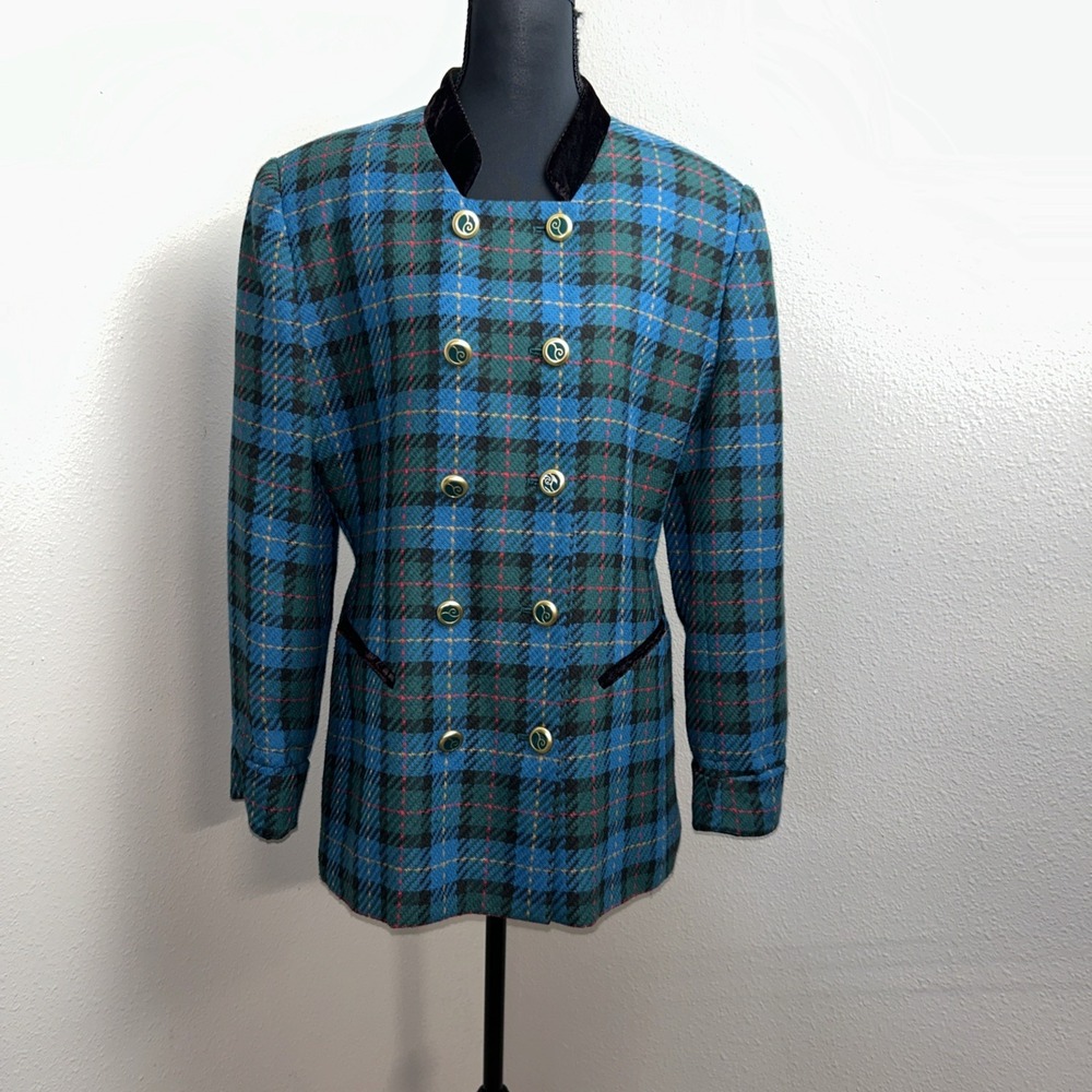 Executive Collection Blazer Women's 12 Multicolor Plaid Double Breasted‎ Holiday